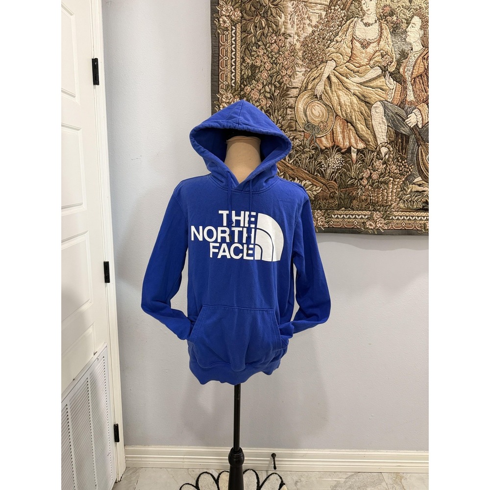 The North Face Hoodie Mens Small Blue Half Dome‎ Pullover Logo Sweatshirt Fleece